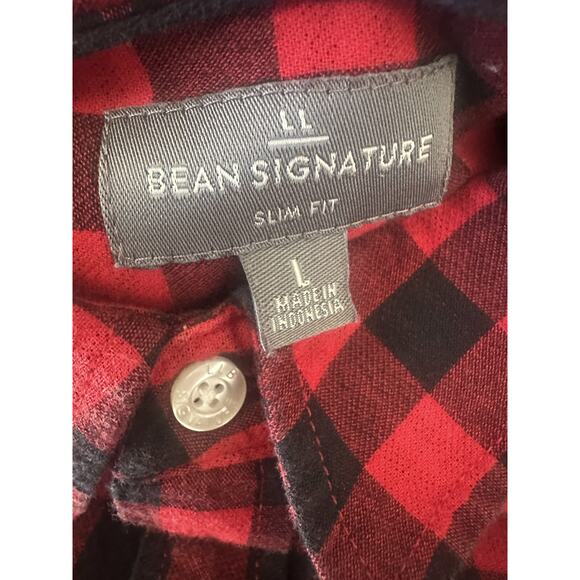 LL Bean Signature Buffalo Plaid Shirt Red Black Button Slim Fit Top Mens Large - Picture 8 of 10
